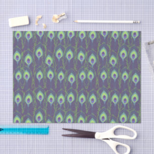 Papel De Seda Decoupage de Pena de Pavão Verde Lima Roxo Funky