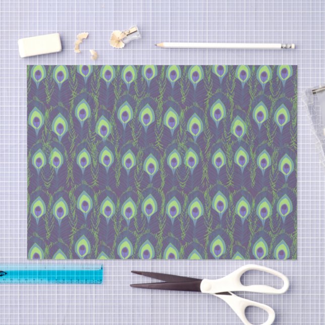 Papel De Seda Decoupage de Pena de Pavão Verde Lima Roxo Funky (Arte )