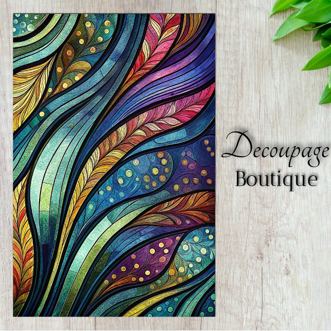 Papel De Seda Decoupage de Penas de Abstrato de Vidro Obtidas (Stained Glass Abstract Feathers Decoupage Tissue Paper)