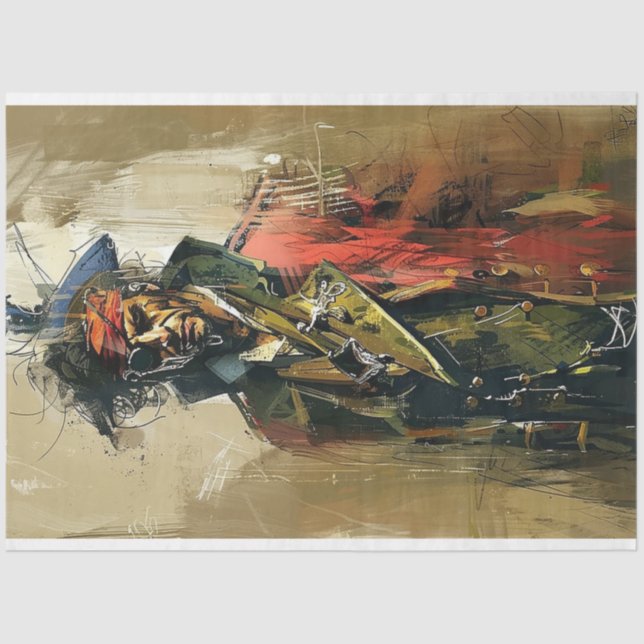 Papel De Seda Decoupage de Pintura de Aquarela Pirata abstrato (Frente )