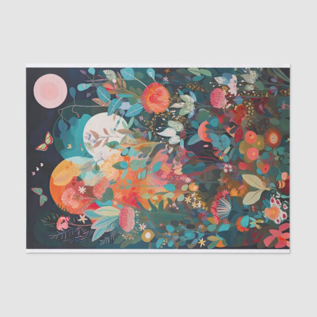 Papel De Seda Decoupage de Pintura de Flores Timíneas com Lua Bu (Frente )