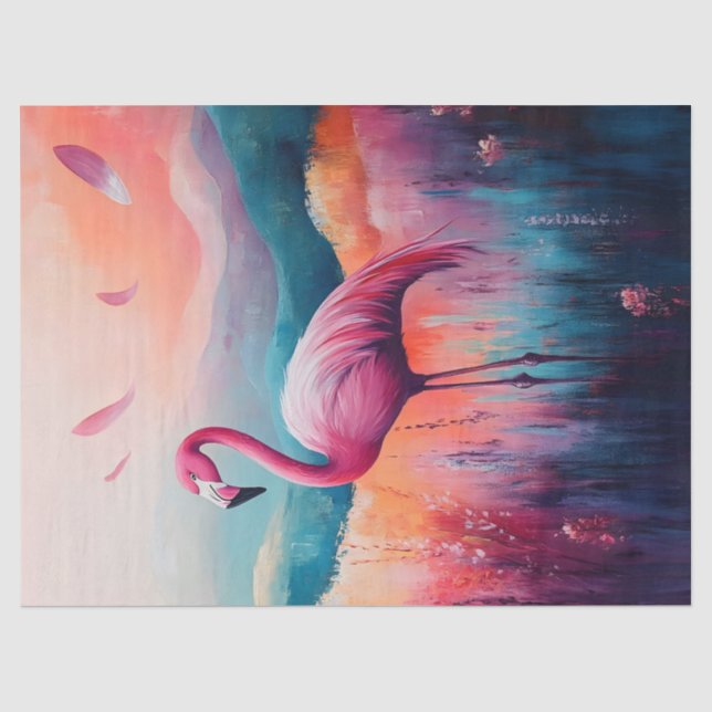 Papel De Seda Decoupage de Pintura de Óleo de Flamingo abstrato (Frente )