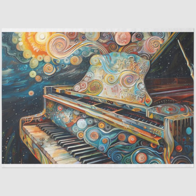 Papel De Seda Decoupage de Pintura de Piano Boho (Frente )