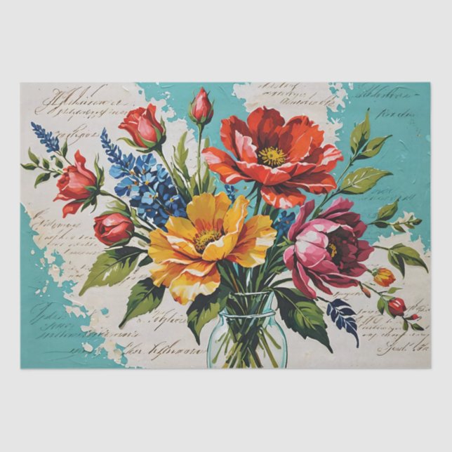 Papel De Seda Decoupage de pintura em acrílico de rosas (Frente )