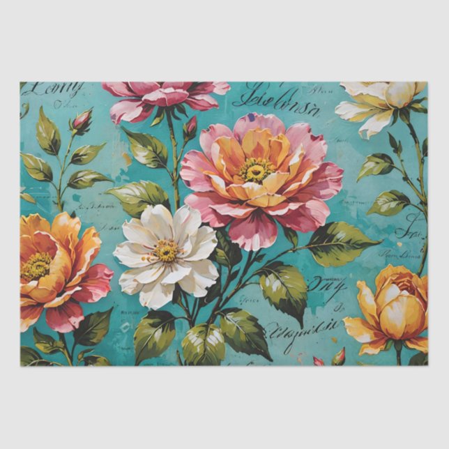 Papel De Seda Decoupage de pintura em acrílico de rosas (Frente )