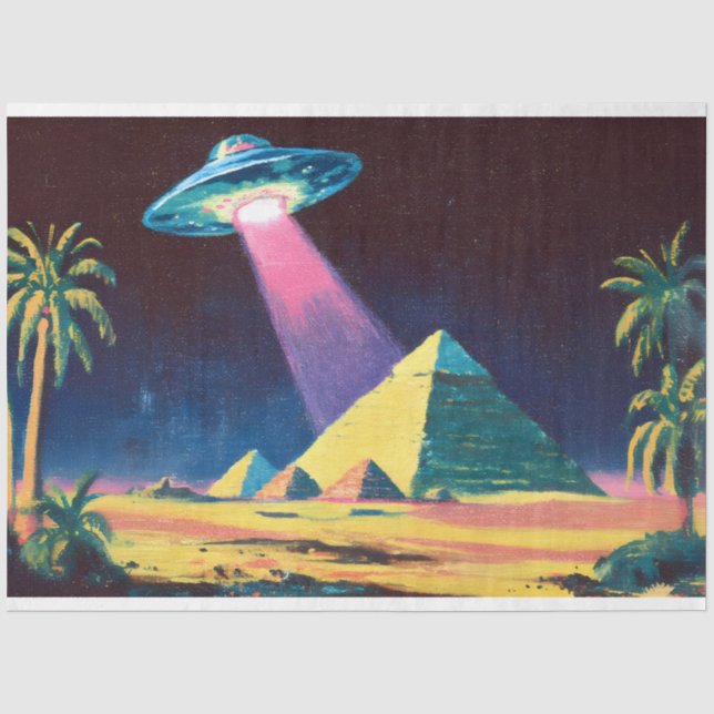 Papel De Seda Decoupage de Pirâmides Egípcias de OVNI Alien (Frente )
