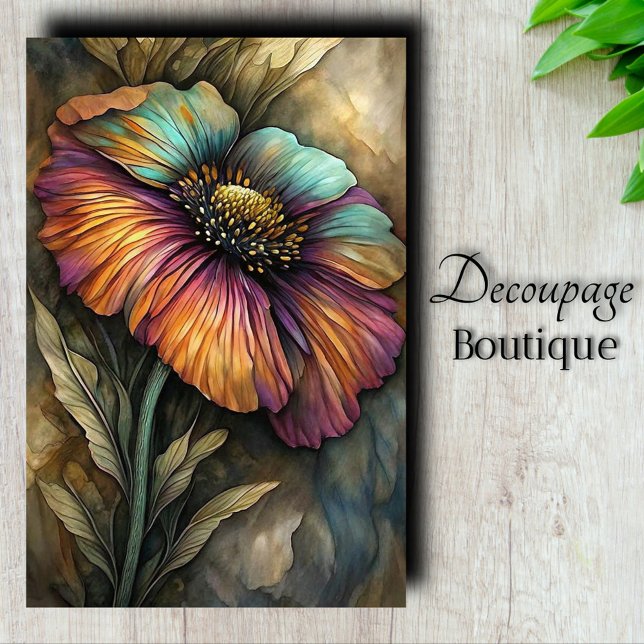 Papel De Seda Decoupage de Poppy com Cores Aquáticas (Watercolor Poppy Decoupage Tissue Paper)