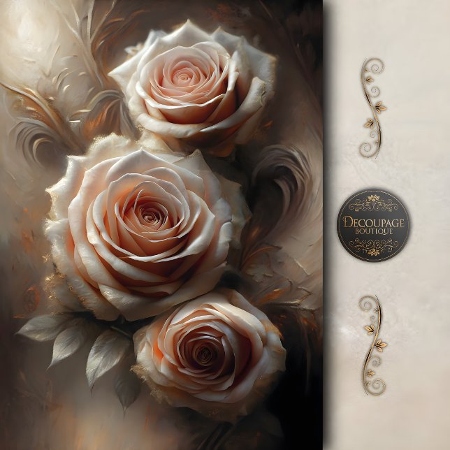 Papel De Seda Decoupage de Rosa Bege Elegante (Elegant Blush Rose Decoupage Tissue Paper)