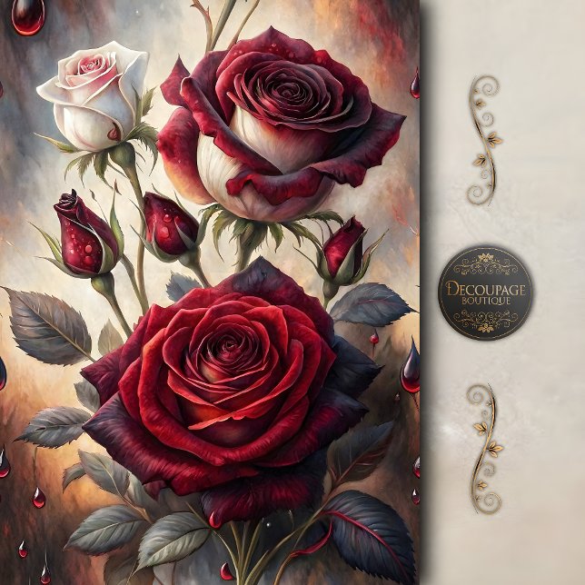 Papel De Seda Decoupage de Rosa Carmesim Gótica (Gothic Crimson Rose Decoupage Tissue Paper)
