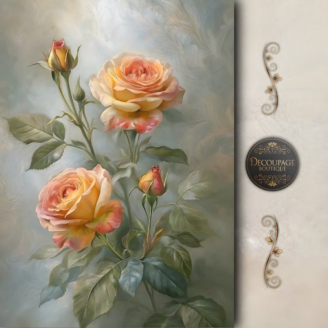 Papel De Seda Decoupage de Rosa Coral Pintura (Painterly Coral Rose Decoupage Tissue Paper)