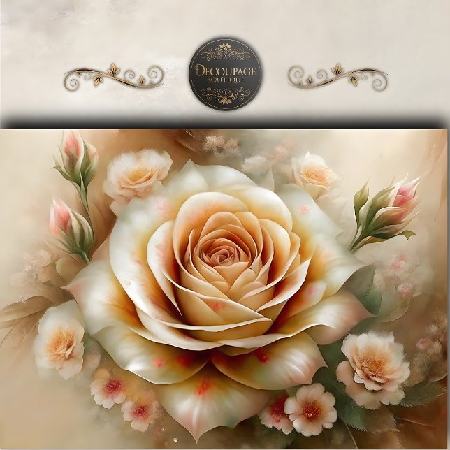 Papel De Seda Decoupage de Rosa Pêssego Vintage (Vintage Peach Rose Decoupage Tissue Paper)