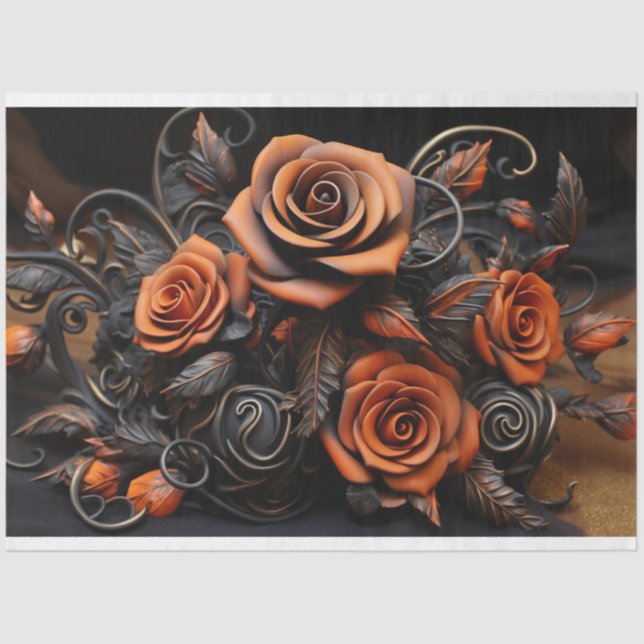 Papel De Seda Decoupage de Rosas Laranja (Frente )