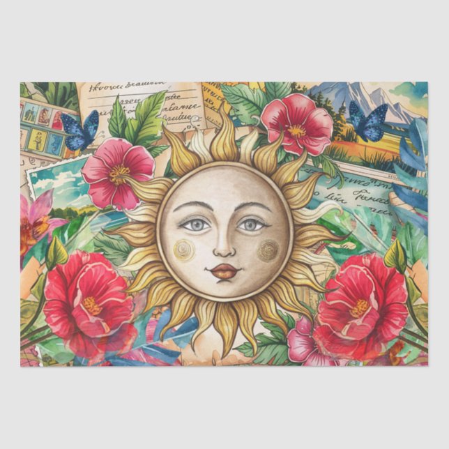Papel De Seda Decoupage de Rosto de Sol Floral Tropical (Frente )