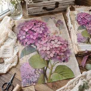 Papel De Seda Decoupage de Rótulo de Hydrangea Rosa Antigo
