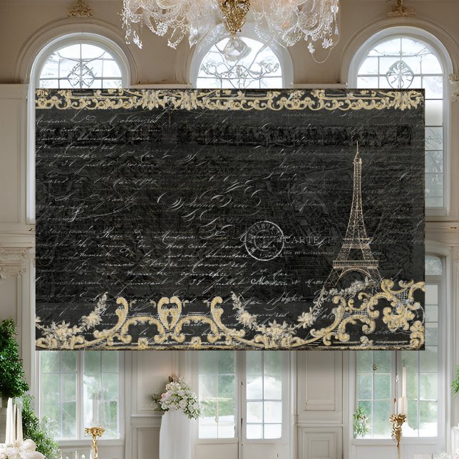 Papel De Seda Decoupage de Script Preto em Torre Eiffel em Paris (Criador carregado)