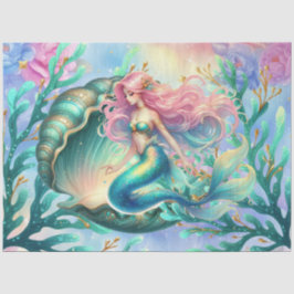 Papel De Seda Decoupage de Sereia de Pastel Watercolor Elegante