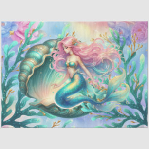 Papel De Seda Decoupage de Sereia de Pastel Watercolor Elegante