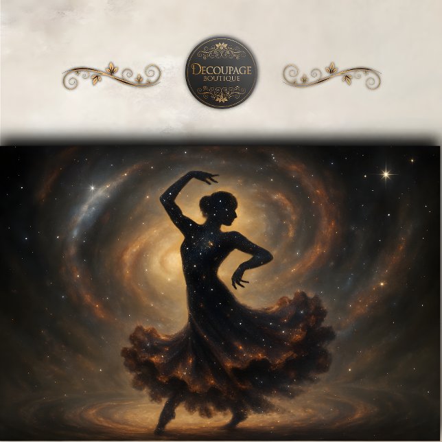 Papel De Seda Decoupage de Silhouette Galáxia Dançadora Cósmica (Cosmic Dancer Galaxy Silhouette Decoupage Tissue Paper)