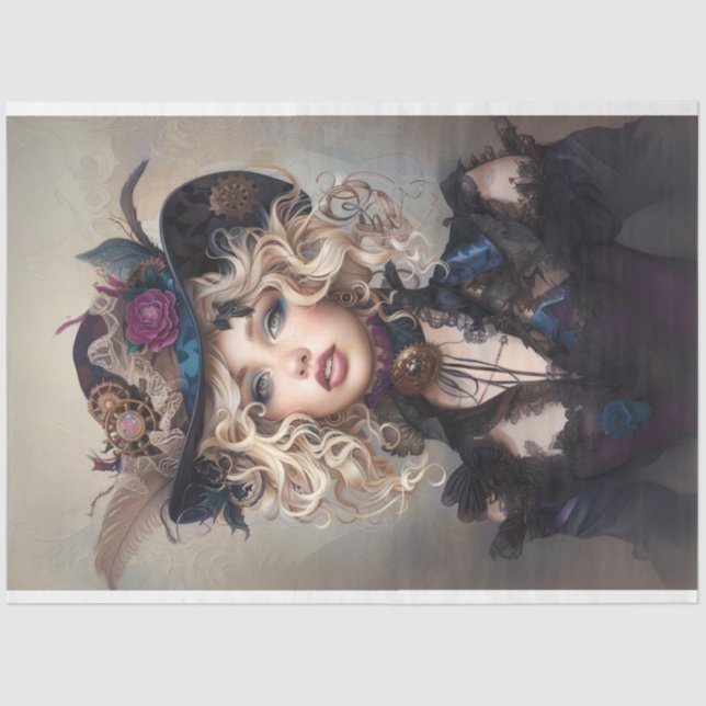 Papel De Seda Decoupage de Steampunk Blonde Lady Cogsworth (Frente )