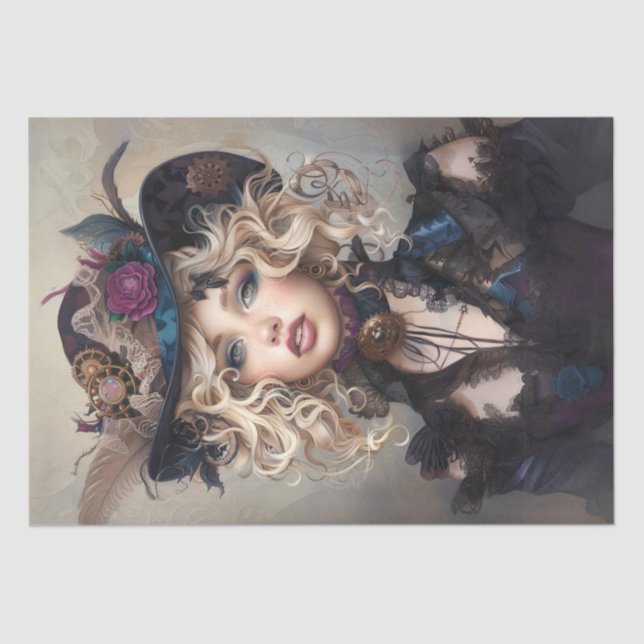 Papel De Seda Decoupage de Steampunk Blonde Lady Cogsworth (Frente )