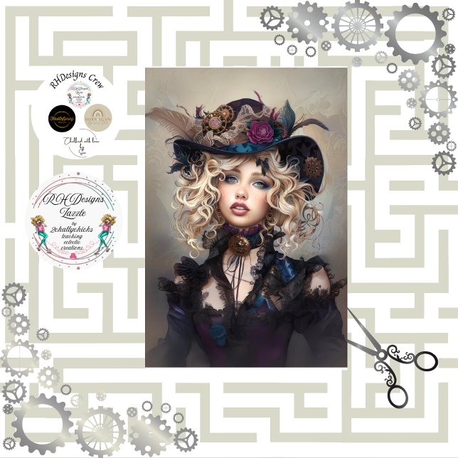 Papel De Seda Decoupage de Steampunk Blonde Lady Cogsworth (Criador carregado)