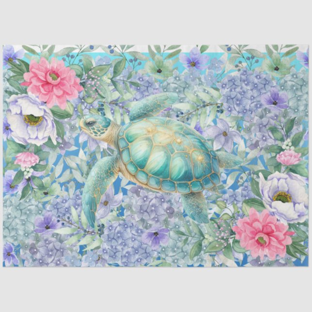 Papel De Seda Decoupage de Tartaruga Marinha de Pastel Elegante (Frente )