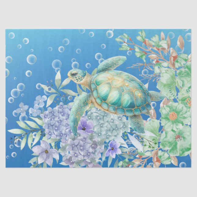 Papel De Seda Decoupage de Tartaruga Marinha de Pastel Elegante (Frente )