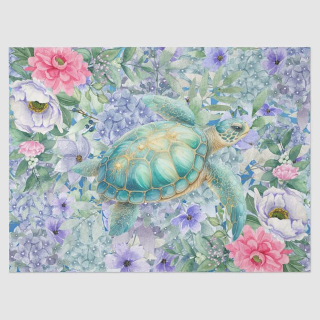 Papel De Seda Decoupage de Tartaruga Marinha de Pastel Elegante (Frente )
