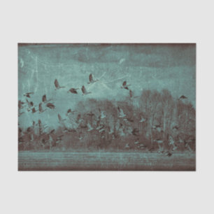 Papel De Seda Decoupage de Textura Verde Teal Vintage em Geese