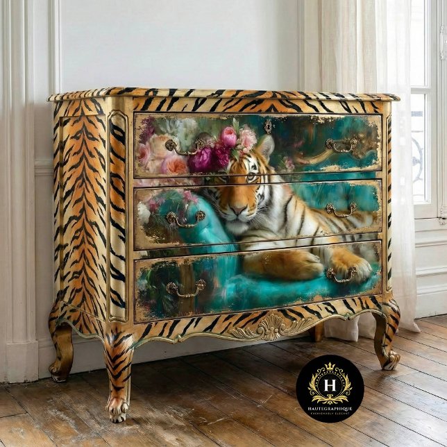 Papel De Seda Decoupage de Tigre Floral Elegante (Criador carregado)