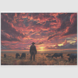 Papel De Seda Decoupage de Trilhos do Cowboy Ocidental