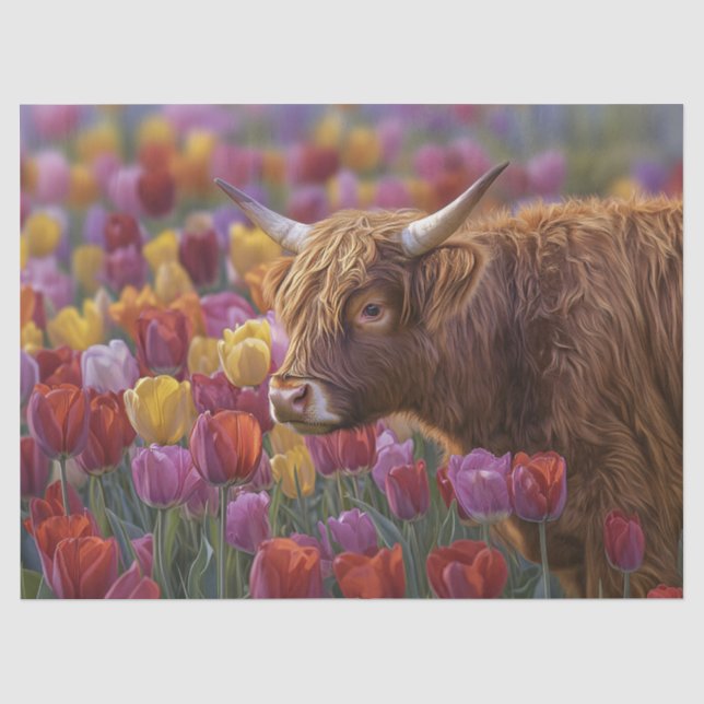 Papel De Seda Decoupage de Tulipas da Primavera com Vaca das Ter (Frente )
