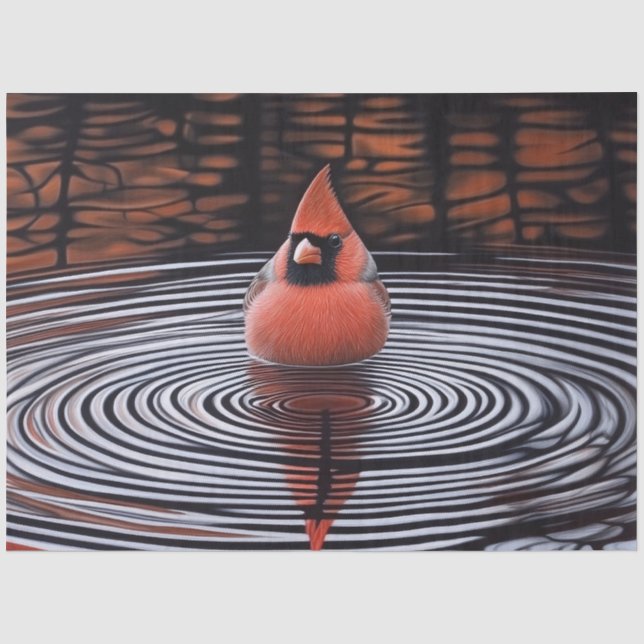 Papel De Seda Decoupage de um Cardinal Tomando Banho (Frente )