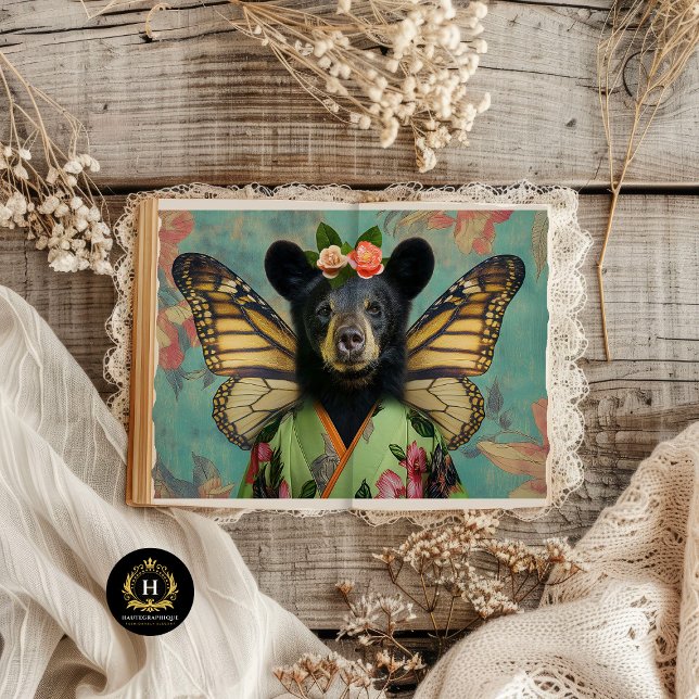 Papel De Seda Decoupage de Urso Negro Fantasia Floral Elegante (Criador carregado)