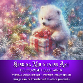 Papel De Seda Decoupage de Urso Polar em Aquarela Presente de Na