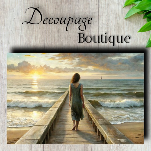 Papel De Seda Decoupage de Viagem Ultrassada do Oceano (Ocean Sunset Journey Decoupage Tissue Paper)