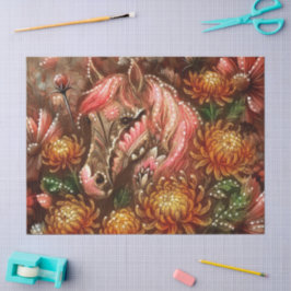 Papel De Seda Decoupage do Autumn Horse Floral Chrysanthemums