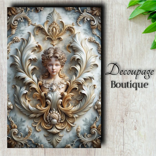 Papel De Seda Decoupage do Barroco Angel Cherub (Baroque Angel Cherub Decoupage Tissue Paper)