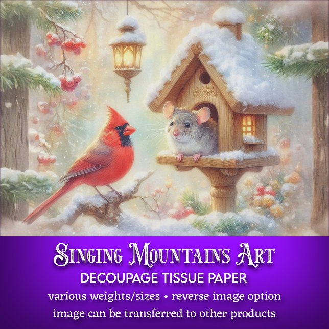 Papel De Seda Decoupage do Cardeal de Mouse de inverno Cozy Wint (Criador carregado)