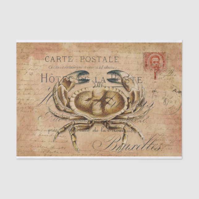 Papel De Seda Decoupage do Cartão Postal Francês do Caranguejo V (Frente )