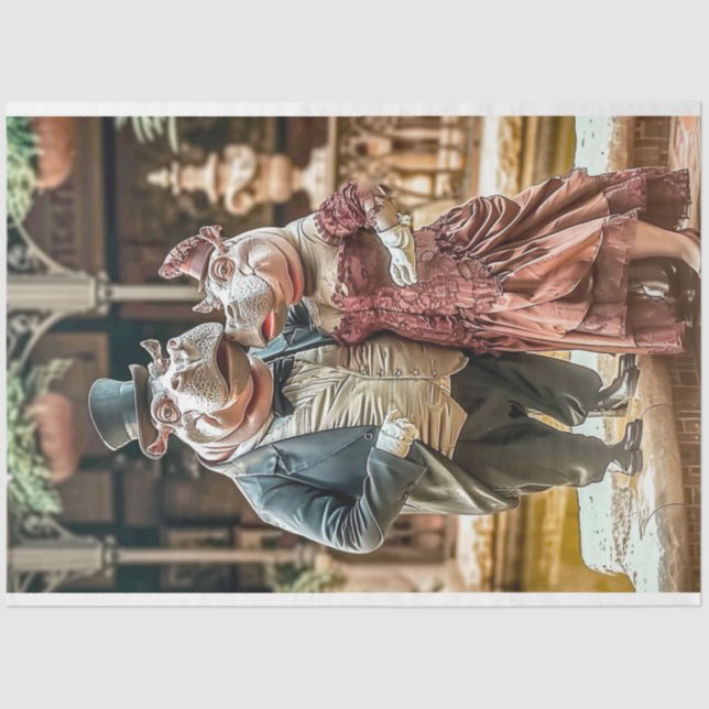 Papel De Seda Decoupage do Casal Hippo vitoriano (Frente )