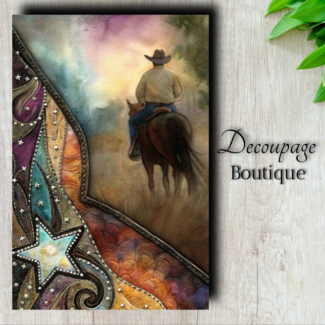 Papel De Seda Decoupage do Cavaleiro Ocidental (Western Rider Decoupage Tissue Paper)