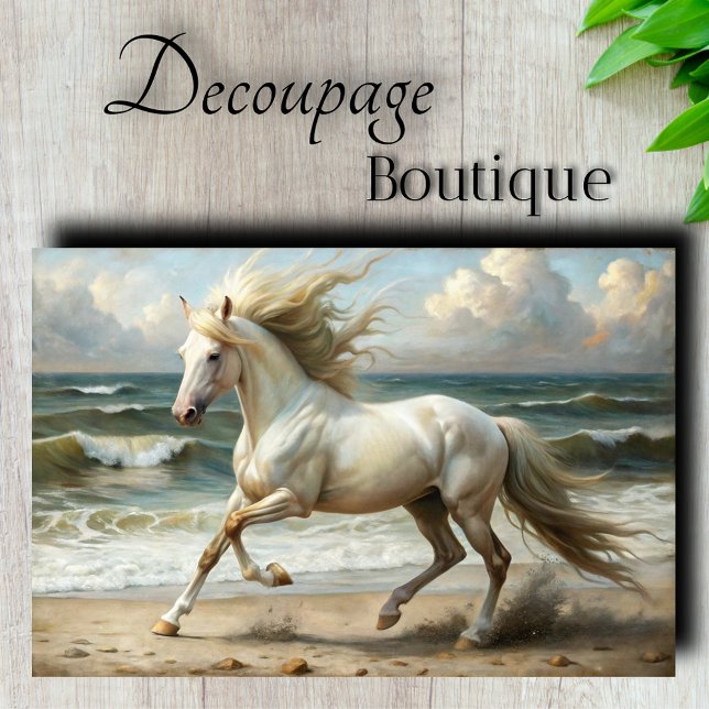 Papel De Seda Decoupage do Cavalo Branco da Praia (Beach White Horse Decoupage Tissue Paper)