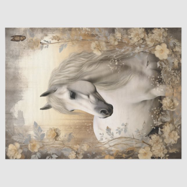 Papel De Seda Decoupage do Cavalo Branco Elegante (Frente )