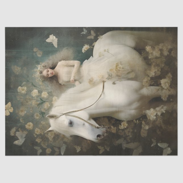 Papel De Seda Decoupage do Cavalo Branco Elegante (Frente )