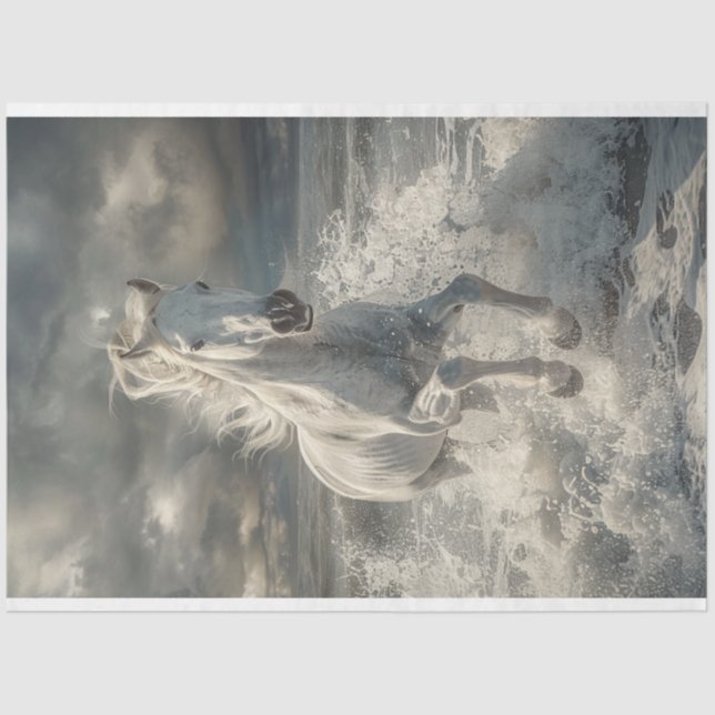 Papel De Seda Decoupage do Cavalo Branco Majestoso (Frente )