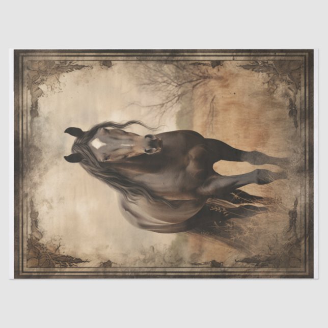 Papel De Seda Decoupage do Cavalo Marrom Preto (Frente )