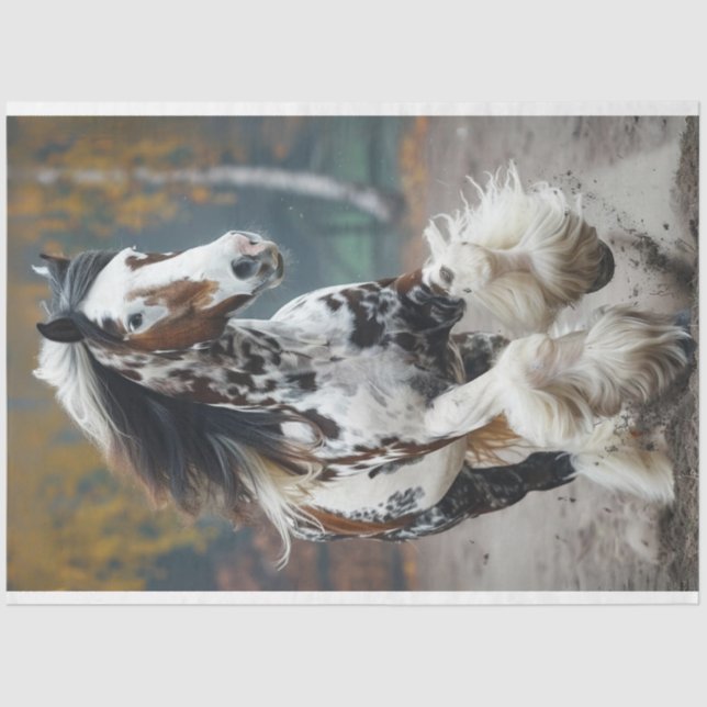 Papel De Seda Decoupage do Cavalo Negro Castanho Clydesdale (Frente )