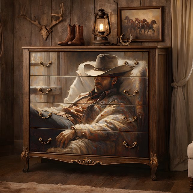 Papel De Seda Decoupage do Cowboy em Repouso (Cowboy Resting Decoupage Tissue Paper Mockup)