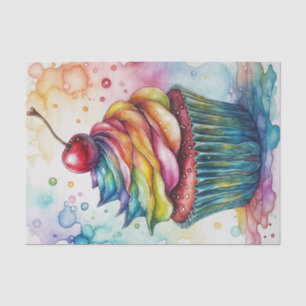 Papel De Seda Decoupage do Cupcake Rainbow Watercolor